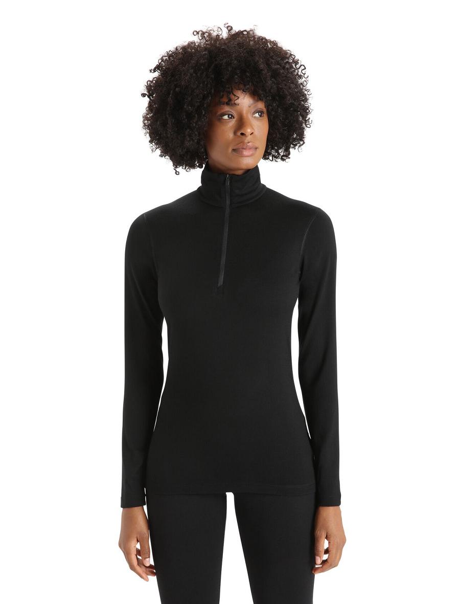 Black Women\'s Icebreaker Merino 200 Oasis Long Sleeve Half Zip Thermal Top One Piece & Sets | USA 1756WNBY